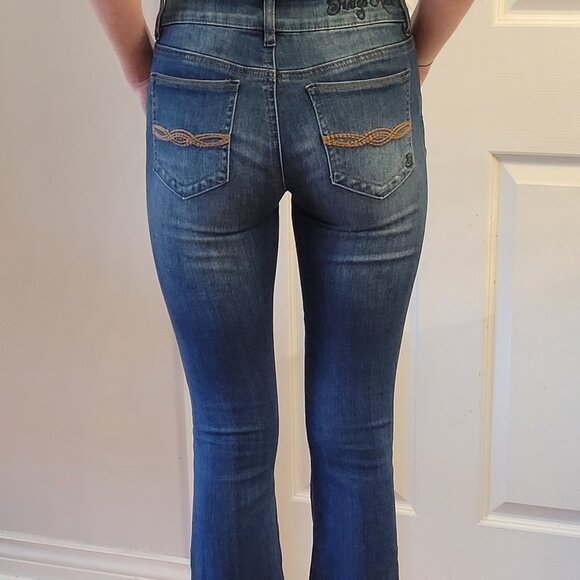 Indigo Rein Distressed Flare Jean EUC - Picture 3 of 5